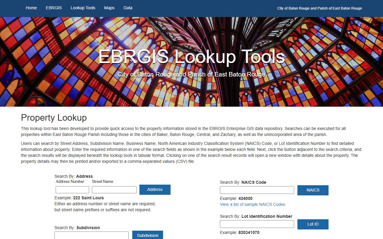 Baton Rouge EBRGIS property lookup tool