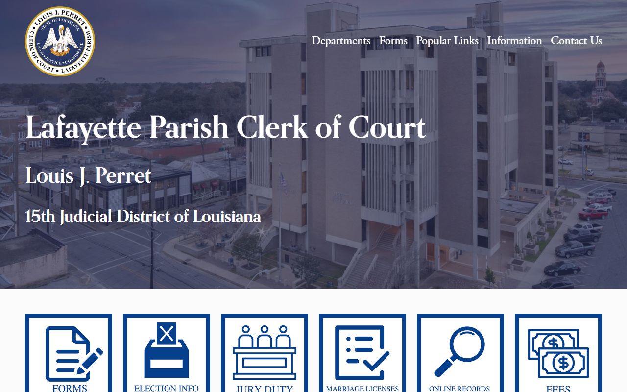 Lafayette Parish Clerk of Court homepage for Lafayette property records