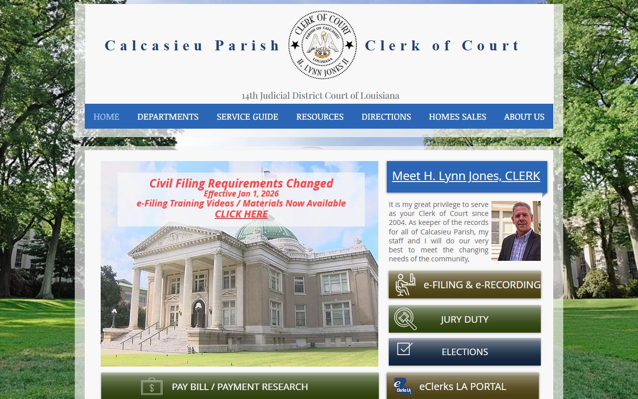 Calcasieu Parish Clerk of Court website serving Lake Charles property records