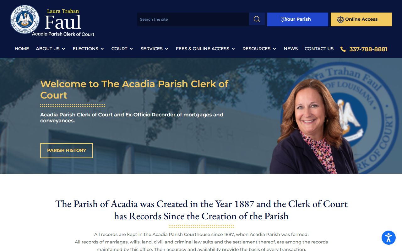 Acadia Parish Clerk of Court homepage for property records search