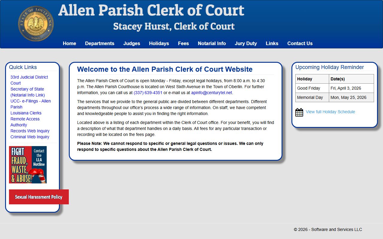 Allen Parish Clerk of Court homepage for property records