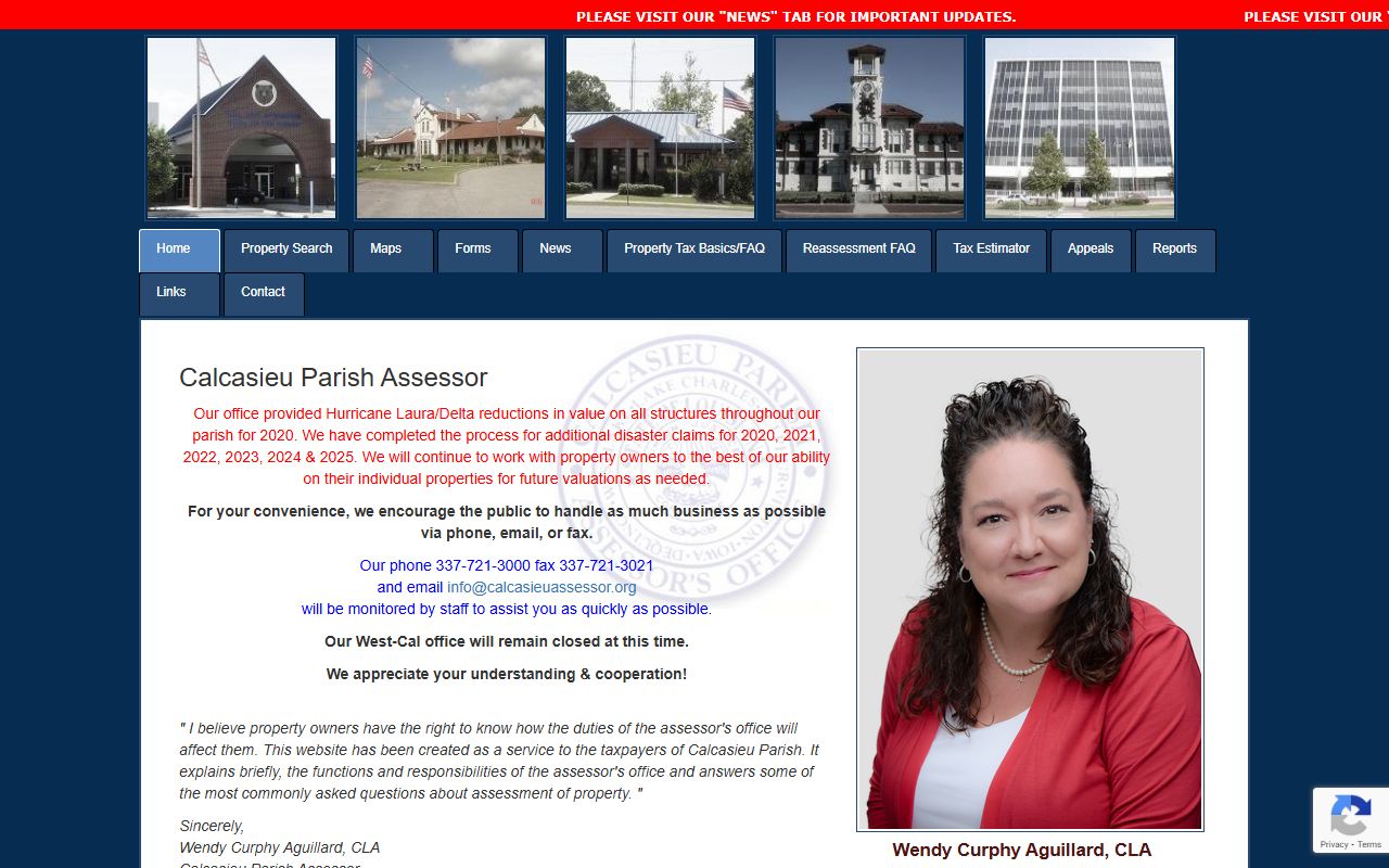 Calcasieu Parish Assessor website showing property search options