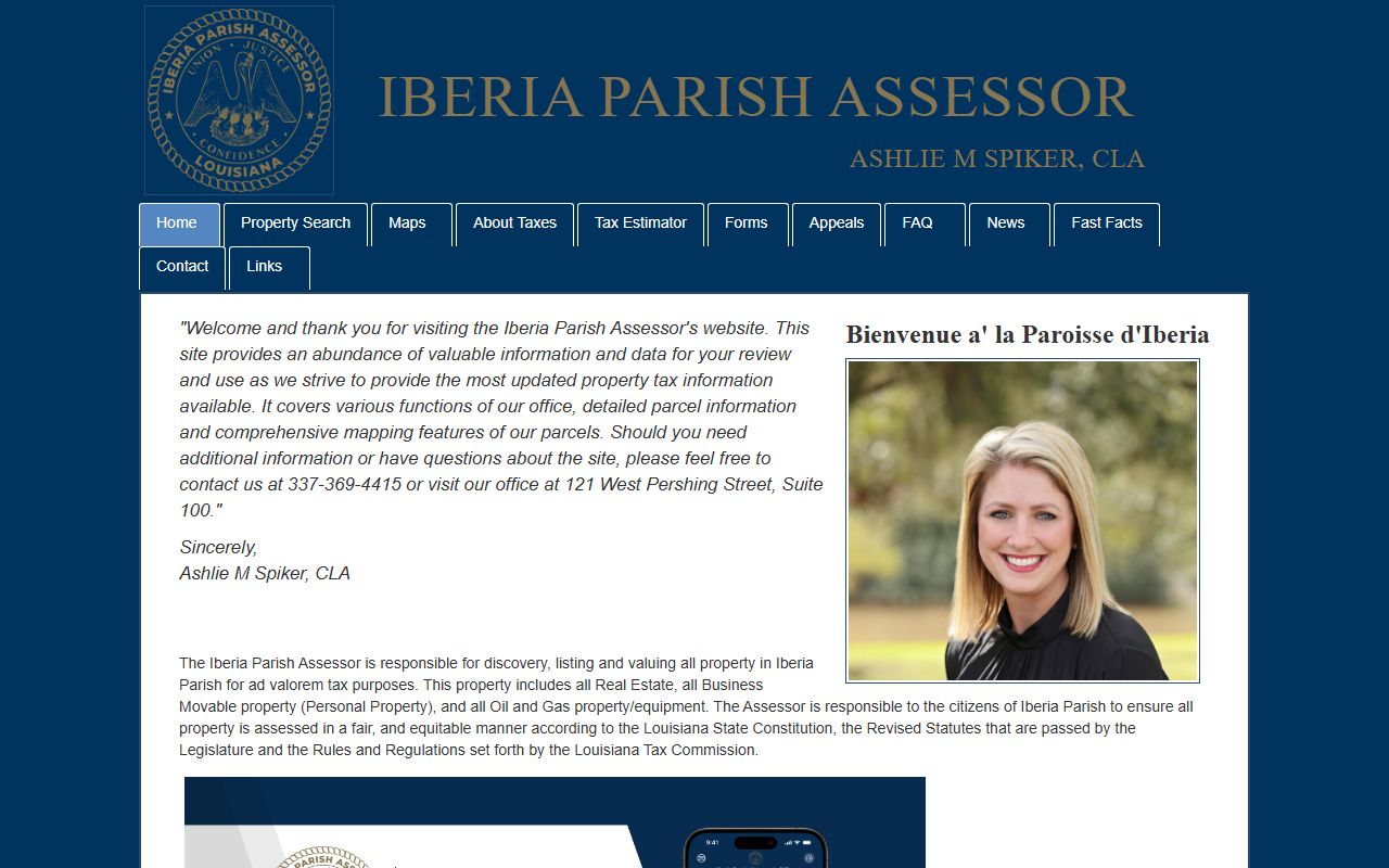 Iberia Parish Assessor website for property records