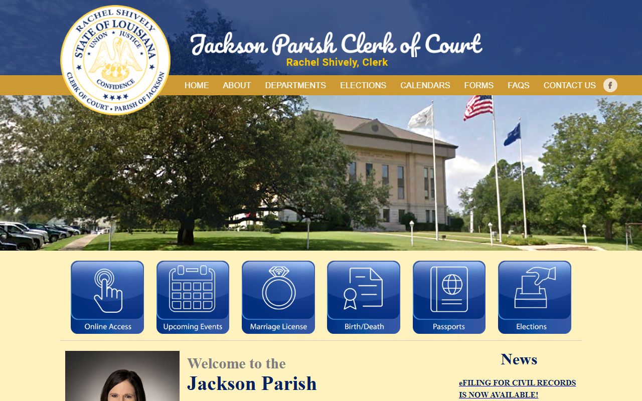 Jackson Parish Clerk of Court homepage for property records