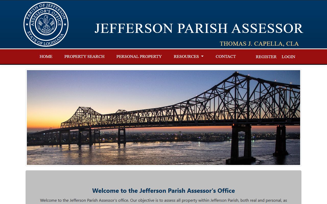 Jefferson Parish Assessor website for property records search