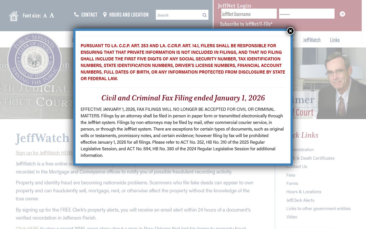 JeffWatch property fraud alert system for Jefferson Parish