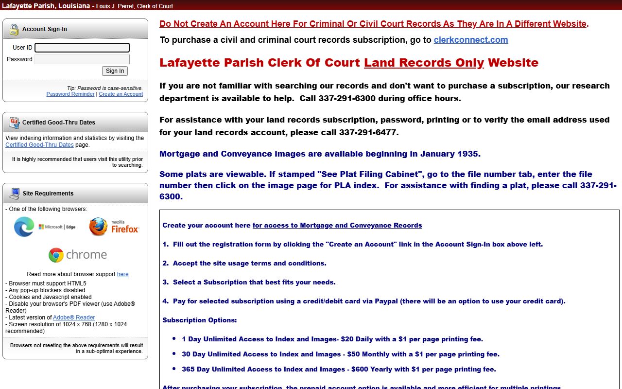 Lafayette Parish Clerk eSearch login for land record access