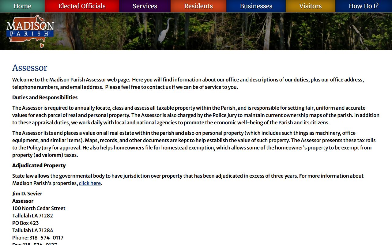 Madison Parish assessor information page