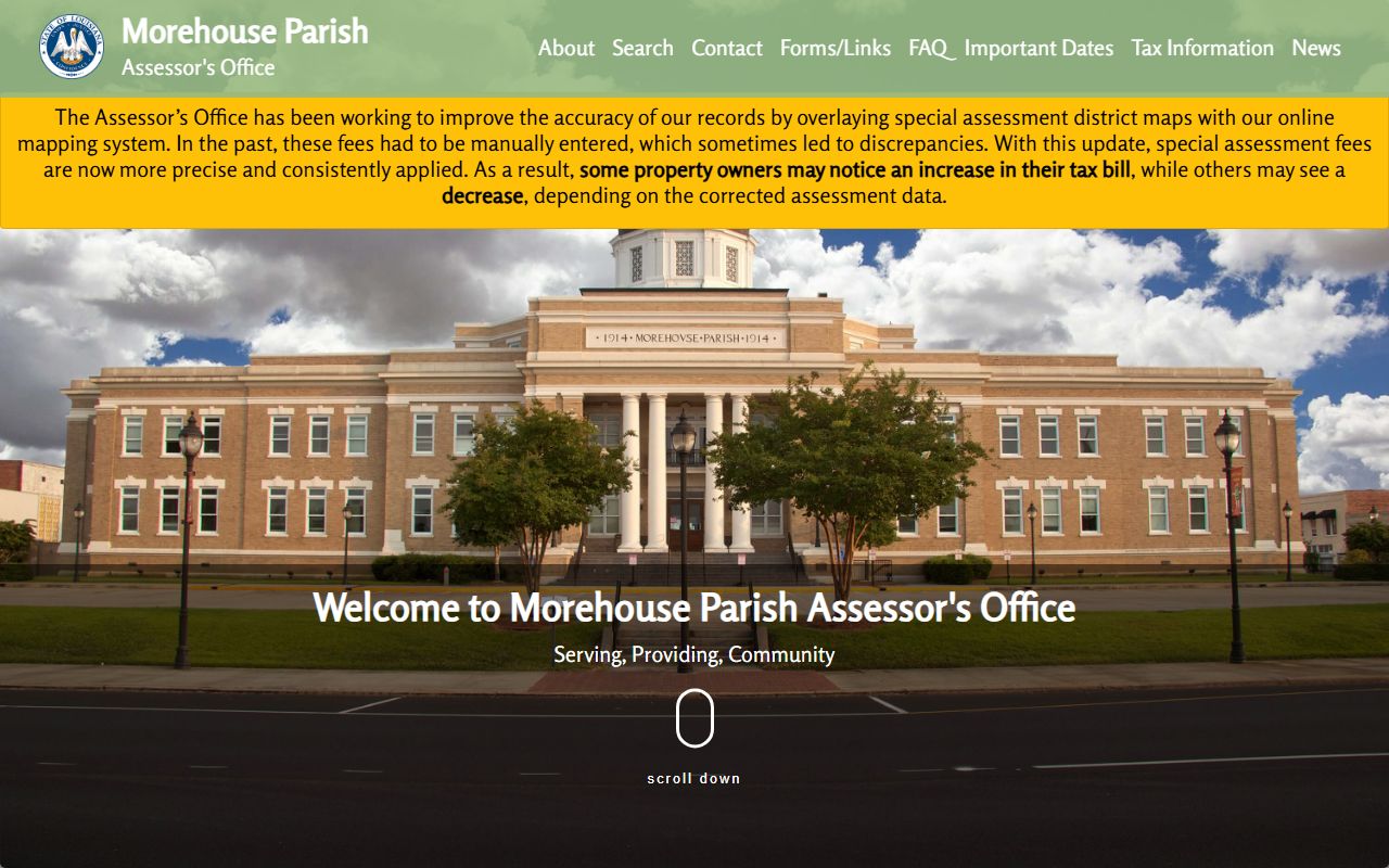Morehouse Parish Assessor website with free property search