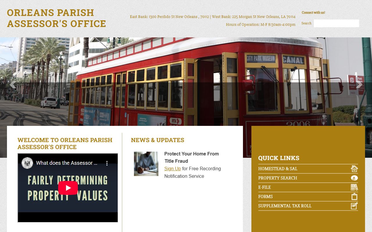Orleans Parish Assessor website for property values
