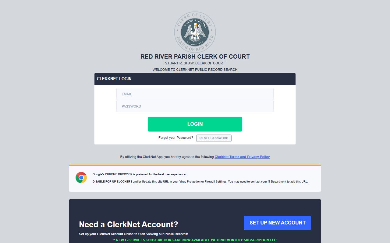 Red River Parish ClerkNet portal for property record searches