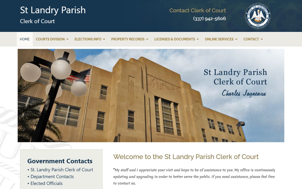 St. Landry Parish Clerk of Court homepage for property records