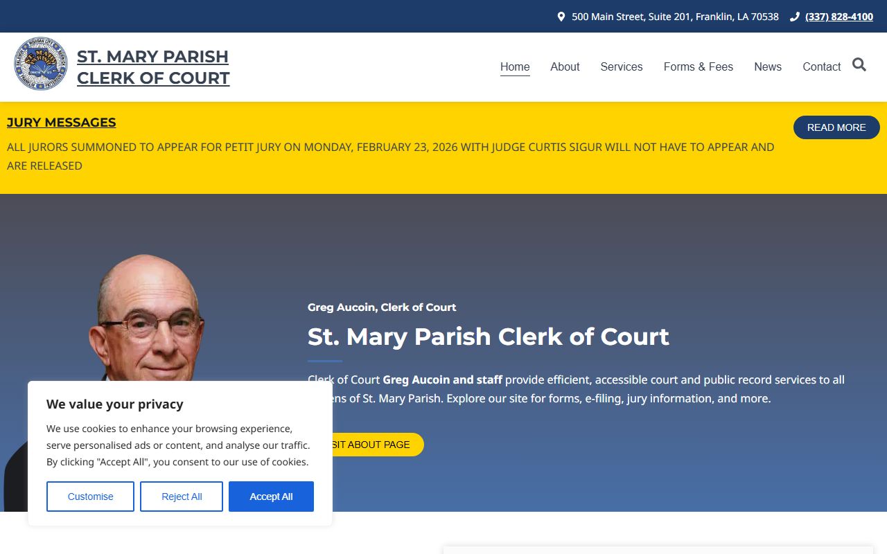 St. Mary Parish Clerk of Court homepage for property records