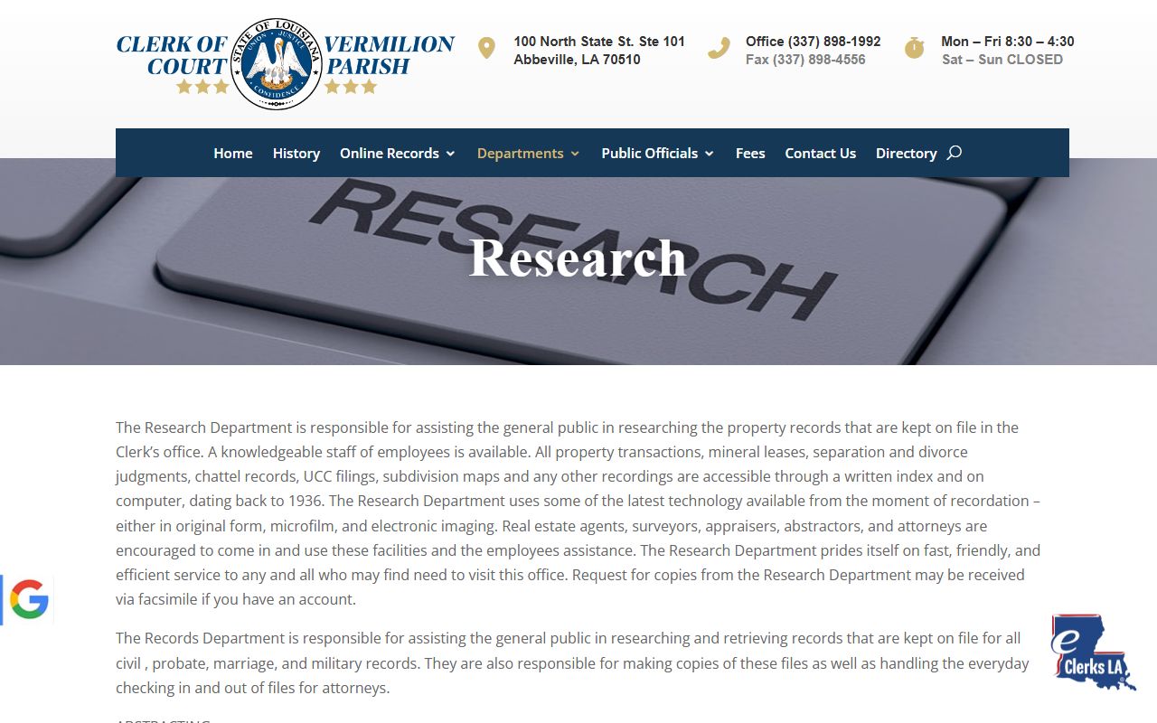 Vermilion Parish Clerk research portal for property records