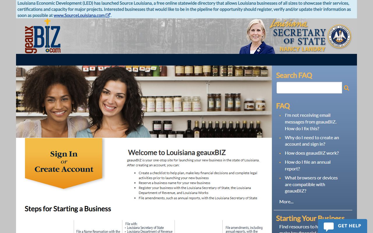 geauxBIZ portal Louisiana Secretary of State for business and commercial filings