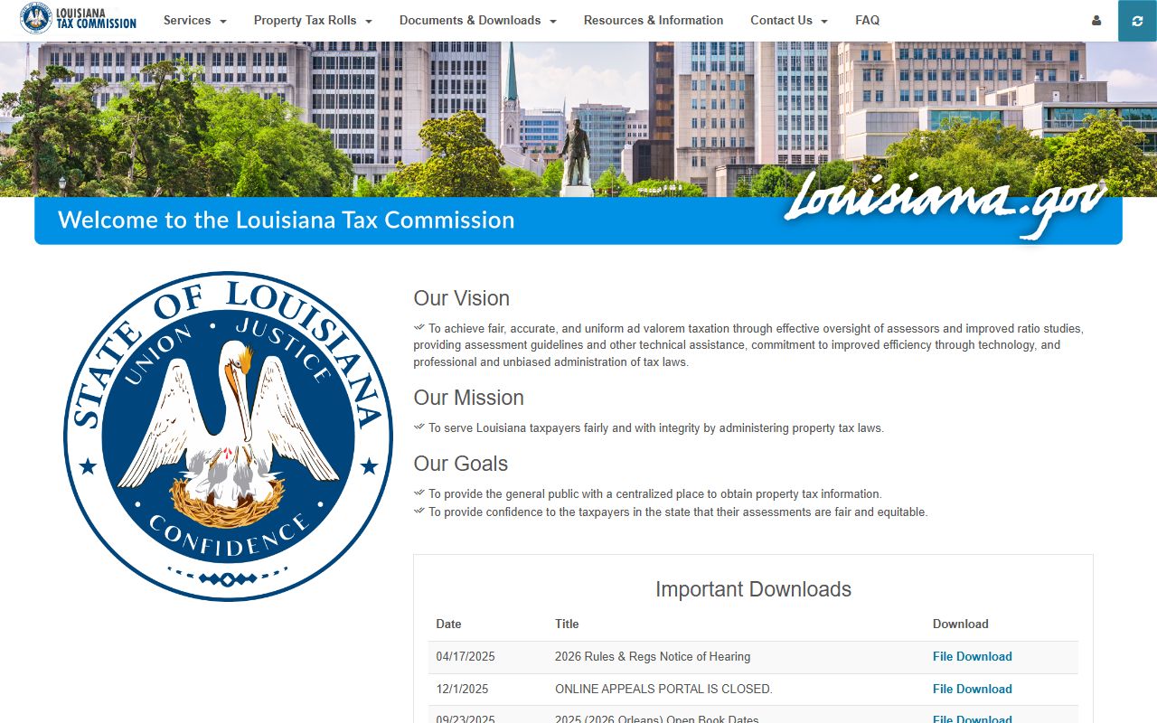 Louisiana Tax Commission website for property assessment records and tax rolls